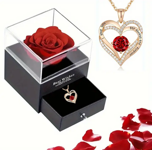 Rose Gold & Zircon "I Love You for always and forever" pendant and rose box